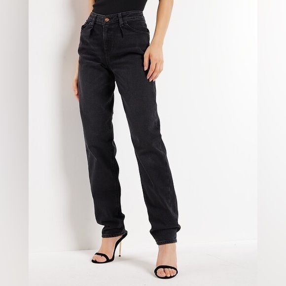 Express Denim - Express Mid Rise Washed Black Pleated Baggy Tapered Jeans 8R